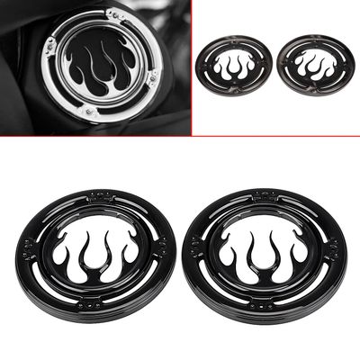 XMMT Motorcycle Flames Audio Bezels Trim Rear Speaker Grills Accent Cover for Harley Electra Glide Street Glide Trikes Road Glide Ultra FLTRU 1996-2013, Gloss Black