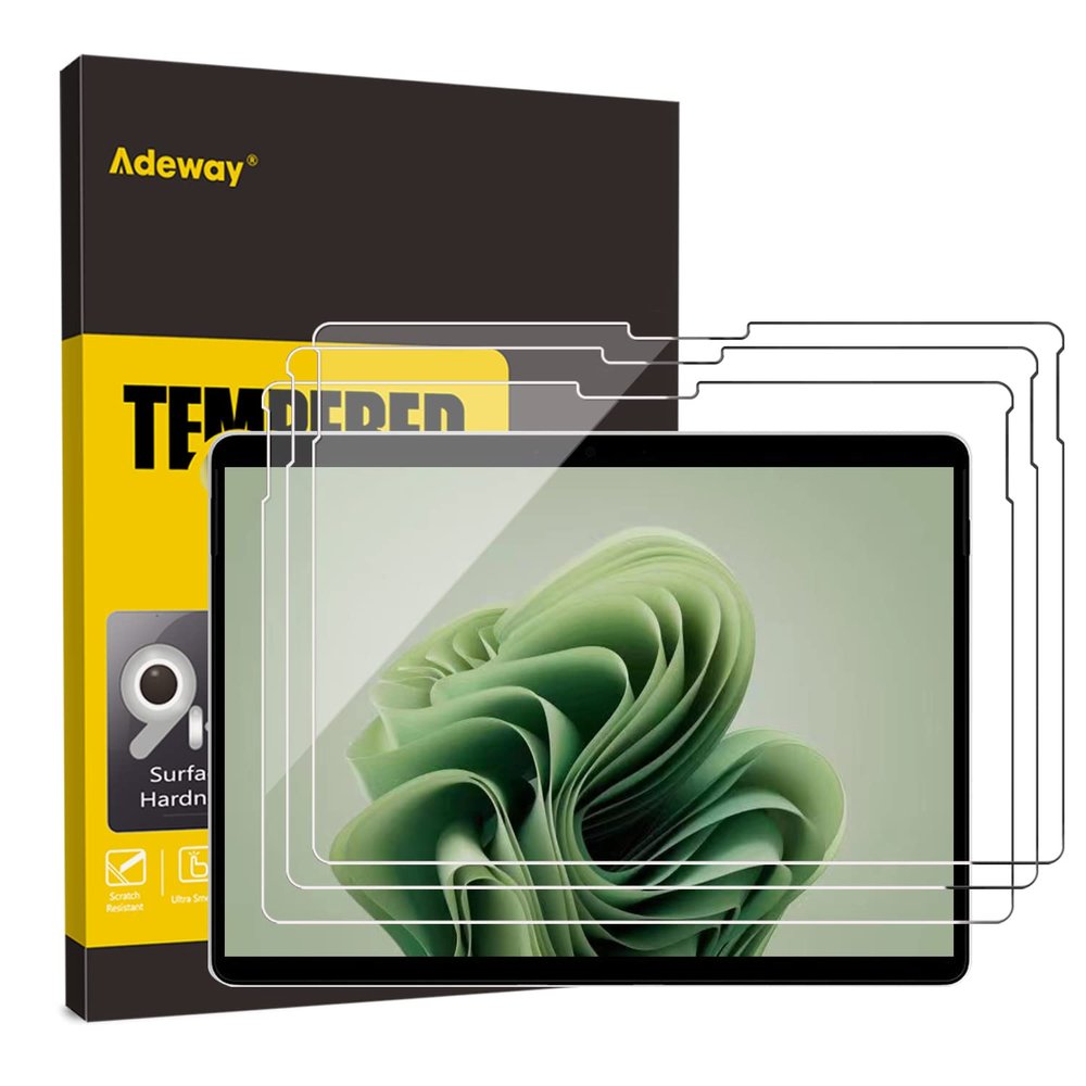 Adeway 2+1 Pack Screen Protector For Microsoft Surface Pro 11copilot + pc 2024/Pro 9 2022/Pro 8/Pro X 13 inch, 9H Hardness, HD Clear, Anti-Scratch, High Sensitivity, Smooth Touching