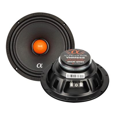 Alphasonik 1 Pair of VNM658 VENUM PRO Series 6.5" 1200 Watts Max 300 Watts RMS Shallow Mount Mid-Range Speakers for Car Audio and Harley Davidson Motorcycles, 8-Ohm, Stamped Basket, Neodymium Magnet