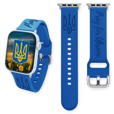 Pray for Ukraine Custom Bands Compatible with Apple Watch 38mm 40mm 41mm 42mm 44mm 45mm Laser Engraved Gift Soft Silicone Strap iWatch Series 7/SE/6/5/4/3/2/1 (42/44/45mm S/M, White)