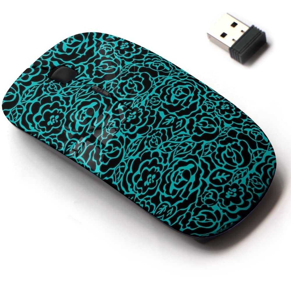 2.4G Wireless Mouse with Cute Pattern Design for All Laptops and Desktops with Nano Receiver - Black Roses