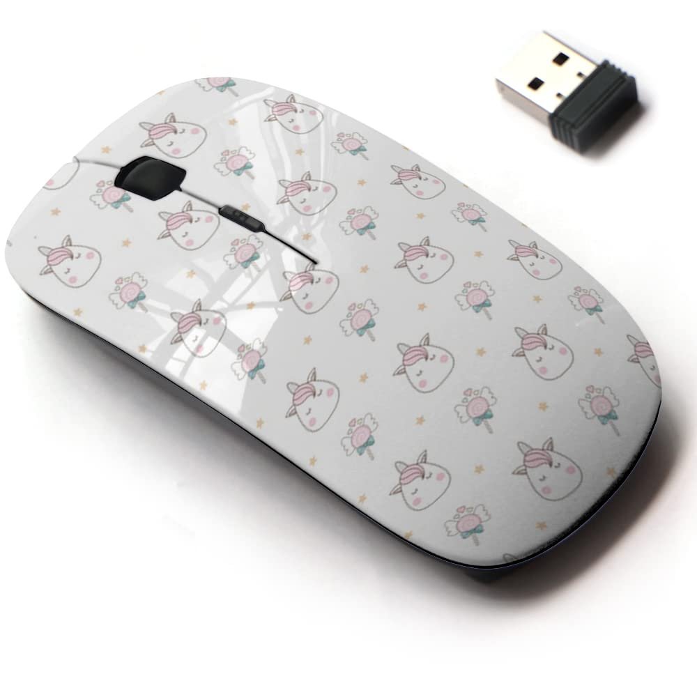 2.4G Wireless Mouse with Cute Pattern Design for All Laptops and Desktops with Nano Receiver - Cute Head Unicorn