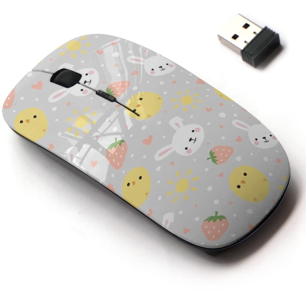2.4G Wireless Mouse with Cute Pattern Design for All Laptops and Desktops with Nano Receiver - Cartoon Bunny Cute Chick