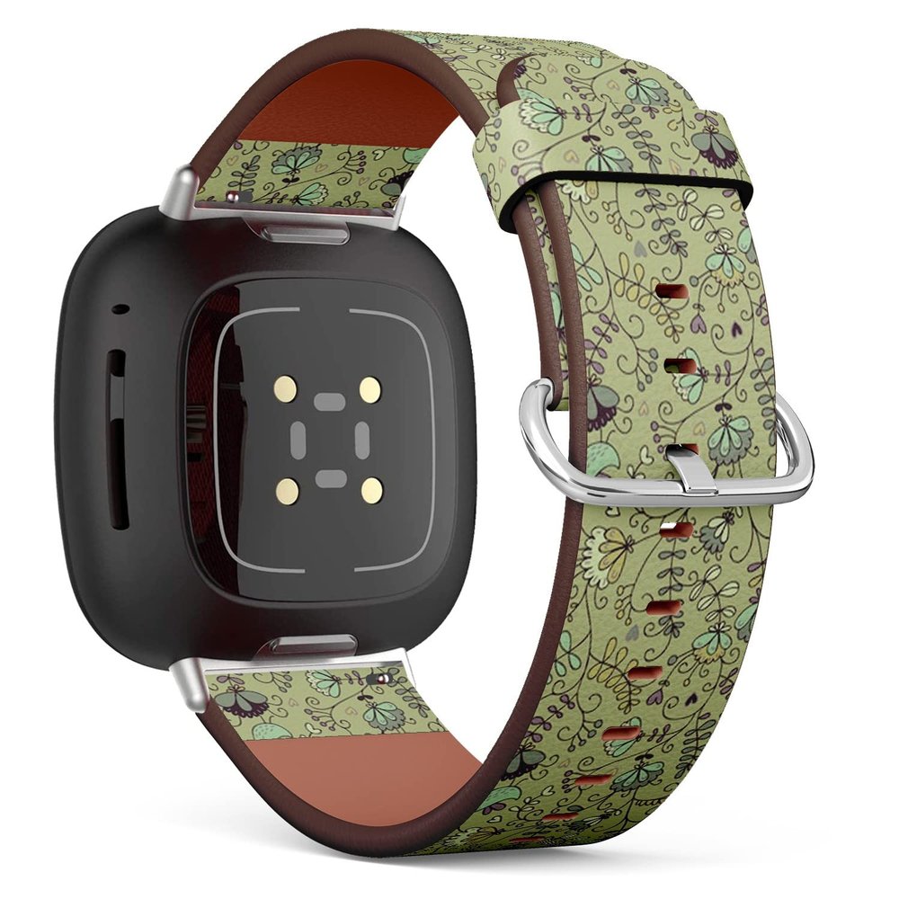 CJBROES Replacement Leather Watch Band, Compatible with Fitbit Versa 3 and Fitbit Sense of Wristband Bracelet Accessory - Floral