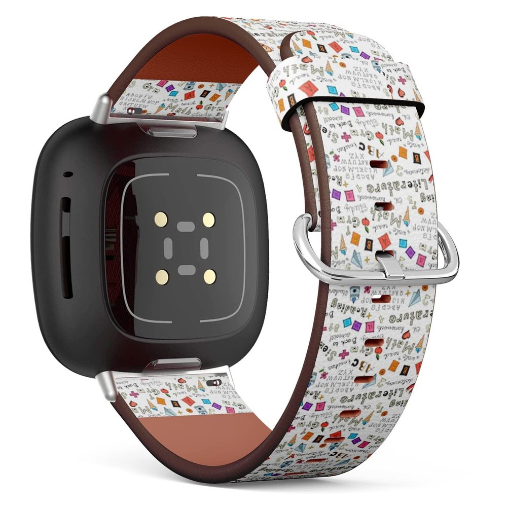 CJBROES Replacement Leather Watch Band, Compatible with Fitbit Versa 3 and Fitbit Sense of Wristband Bracelet Accessory - Set Different School