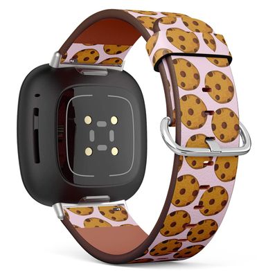 CJBROES Replacement Leather Watch Band, Compatible with Fitbit Versa 3 and Fitbit Sense of Wristband Bracelet Accessory - Cookie