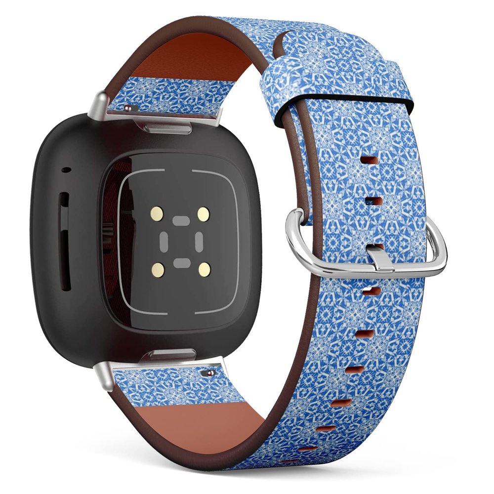 CJBROES Replacement Leather Watch Band, Compatible with Fitbit Versa 3 and Fitbit Sense of Wristband Bracelet Accessory - Royal Blue