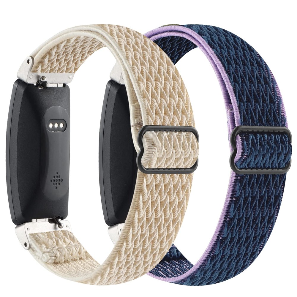 2Pack Elastic Watch Band Compatible with Fitbit Inspire 2/ Inspire/Inspire HR,Woven Soft Nylon Sport Breathable Wristband Replacement Women Men for Fitbit InspireBeige-Lavender