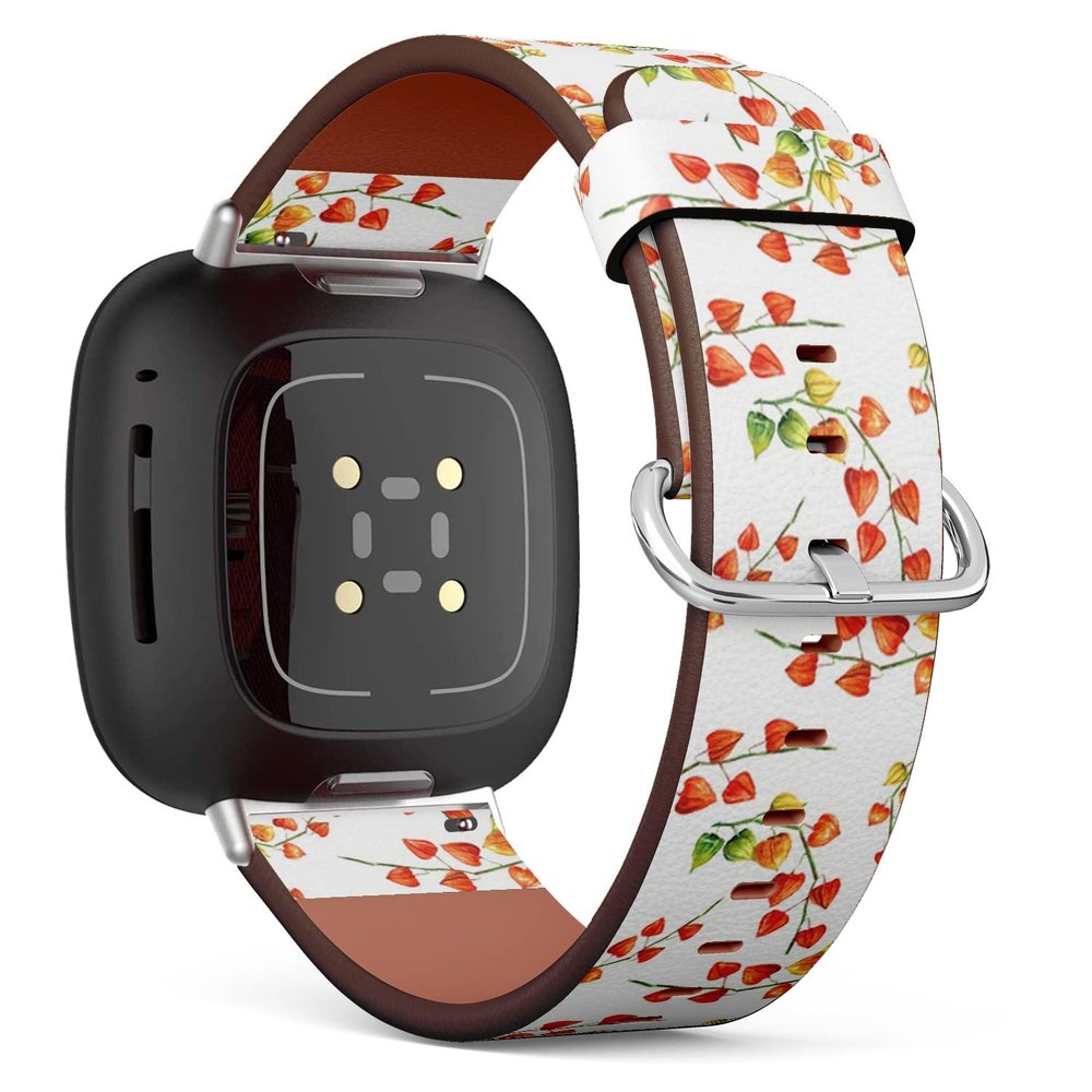 CJBROES Replacement Leather Watch Band, Compatible with Fitbit Versa 3 and Fitbit Sense of Wristband Bracelet Accessory - watercolor physalis