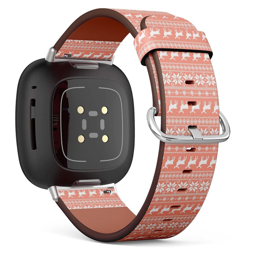 CJBROES Replacement Leather Watch Band, Compatible with Fitbit Versa 3 and Fitbit Sense of Wristband Bracelet Accessory - Christmas Nordic Style