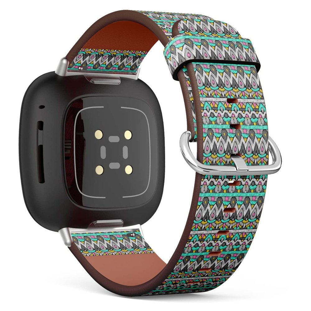 CJBROES Replacement Leather Watch Band, Compatible with Fitbit Versa 3 and Fitbit Sense of Wristband Bracelet Accessory - Fabric Tribal Ornament Ethnic