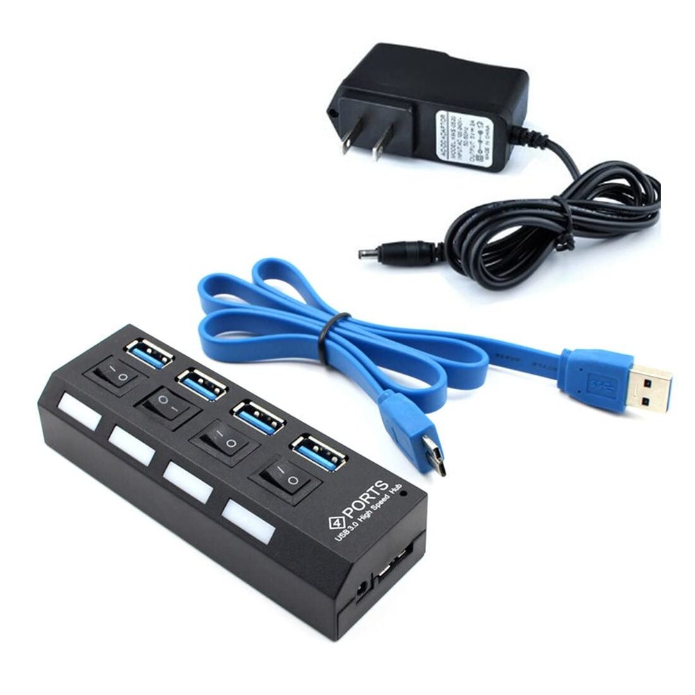 Multi USB Splitter USB 3.0 HUB On/Off Switch 4/7 Ports Expander Multiple USB with Power Adapter EU US USB3.0 Hub (4 Port EU Plug)