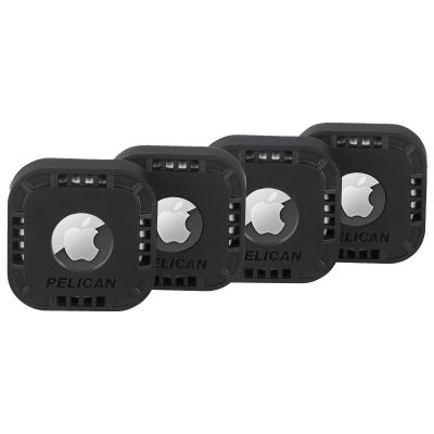Pelican Protector 4-Pack AirTag Holder - Air Tag Case with 3M Adhesive Sticker - Rugged Shockproof AirTag Cover - Hidden Air Tag Holder Stick On Mount for Travel Luggage Bike Car Remote - Black
