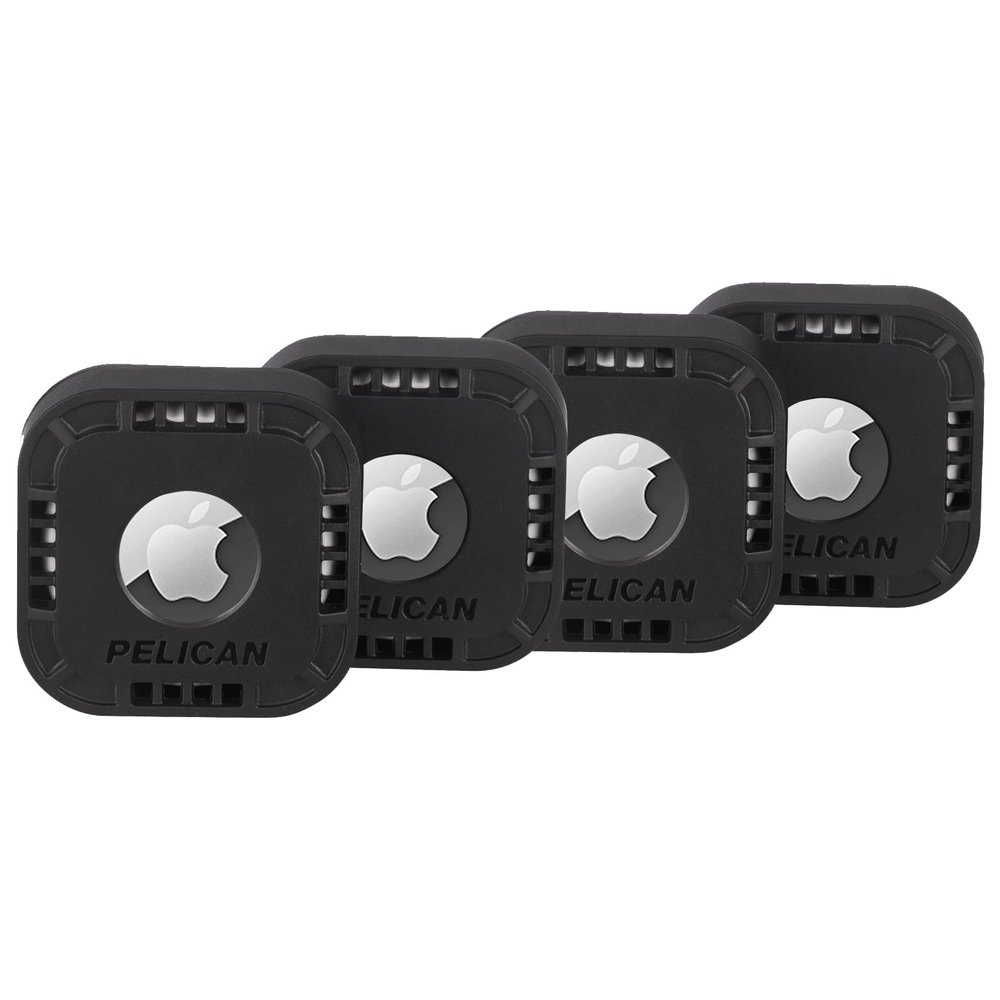 Pelican Protector 4-Pack AirTag Holder - Air Tag Case with 3M Adhesive Sticker - Rugged Shockproof AirTag Cover - Hidden Air Tag Holder Stick On Mount for Travel Luggage Bike Car Remote - Black