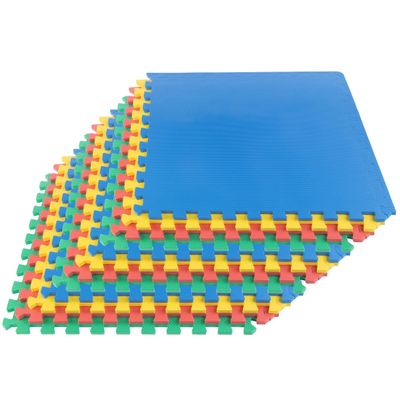 EVA Foam Mat Tiles 12-Pack - 48 SQ FT Interlocking Padding for Playroom or Gym Flooring - Workout Mat or Baby Playmat by Stalwart (Multicolor)