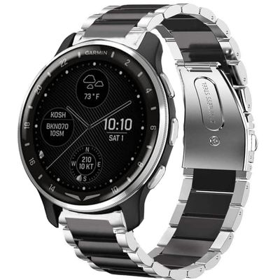 Compatible for Garmin D2 Air Band, Lamshaw Quick Release Stainless Steel Metal Replacement Straps Compatible with Compatible with Garmin D2 Air X10 GPS Smartwatch (Silver-Black)