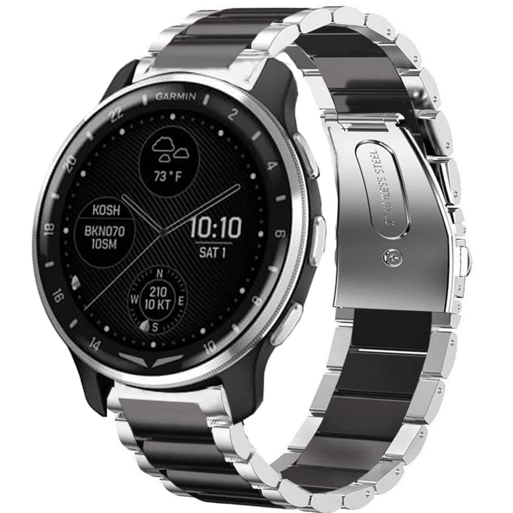 Compatible for Garmin D2 Air Band, Lamshaw Quick Release Stainless Steel Metal Replacement Straps Compatible with Compatible with Garmin D2 Air X10 GPS Smartwatch (Silver-Black)