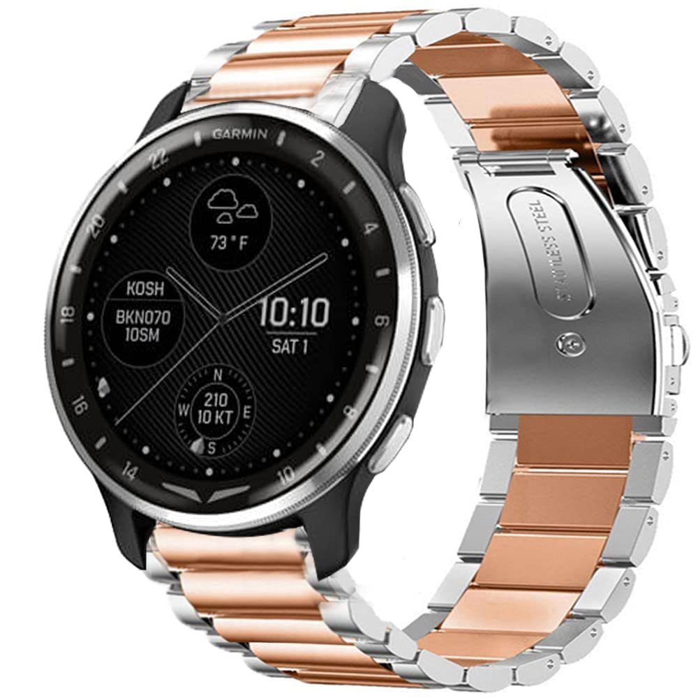 Compatible for Garmin D2 Air Band, Lamshaw Quick Release Stainless Steel Metal Replacement Straps Compatible with Compatible with Garmin D2 Air X10 GPS Smartwatch (Silver-Rose Gold)
