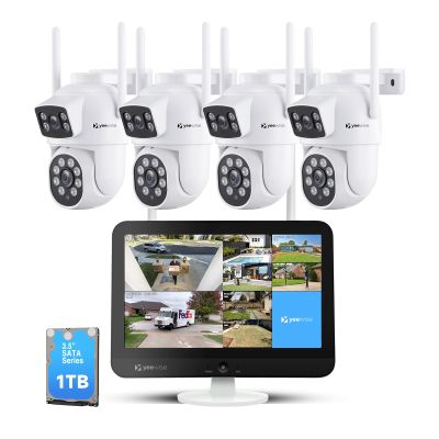 YEEWISE 2K Wi-Fi 6 Wireless Security Camera System with 12" Monitor, Dual Lens WiFi Security Cameras with 360 Pan Tilt & Auto Tracking, 16CH NVR with 1TB HDD, 5G&2.4G WiFi, 24/7 Record,Plug-in Power