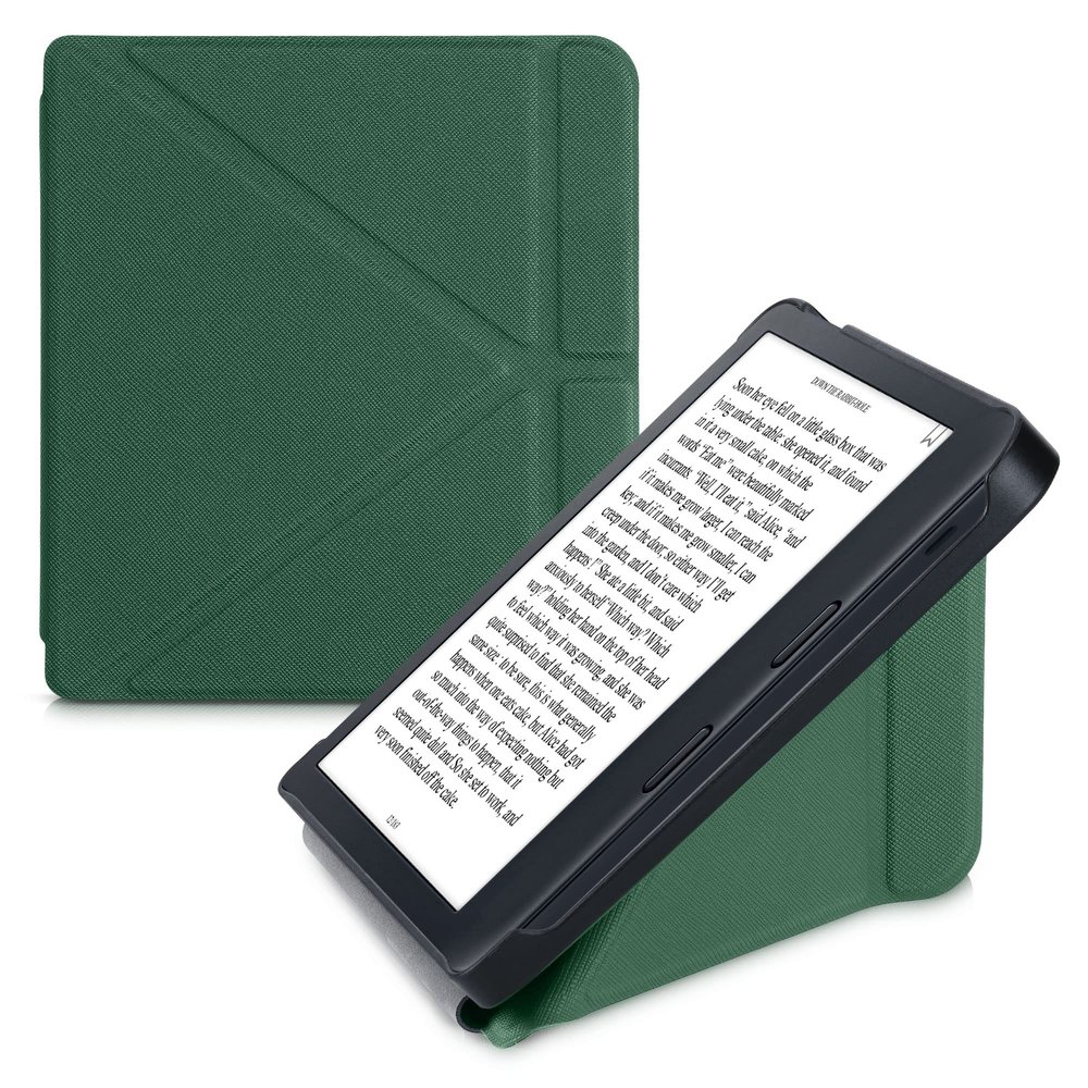 kwmobile Origami Case Compatible with Kobo Libra 2 Case - Slim PU Leather Cover with Stand - Dark Green