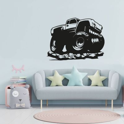 Monster Truck Silhouette Motocross Mud Bogging ATV Racing Monster Truck Off Road Vehicle Oversized Tires Vinyl Wall Art Sticker Decal Home Room Kids Room Boys Girls Room Nursery Room Size (24x40 inch)