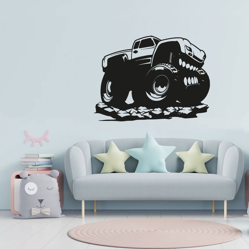 Monster Truck Silhouette Motocross Mud Bogging ATV Racing Monster Truck Off Road Vehicle Oversized Tires Vinyl Wall Art Sticker Decal Home Room Kids Room Boys Girls Room Nursery Room Size (24x40 inch)