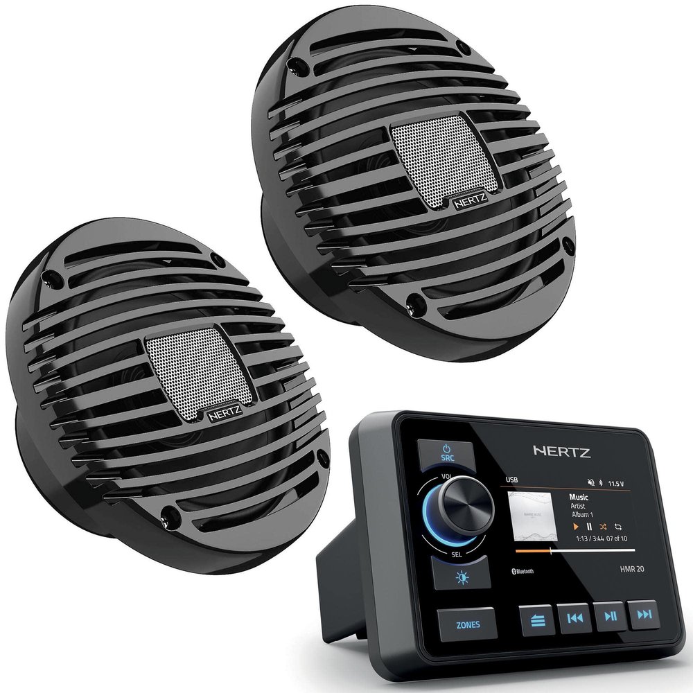 HERTZ HMR 20 Marine Digital Media Receiver with 1 Pair HEX Series HEX-65-M-TC 6.5" 4-Ohm Marine Coax Set - Charcoal