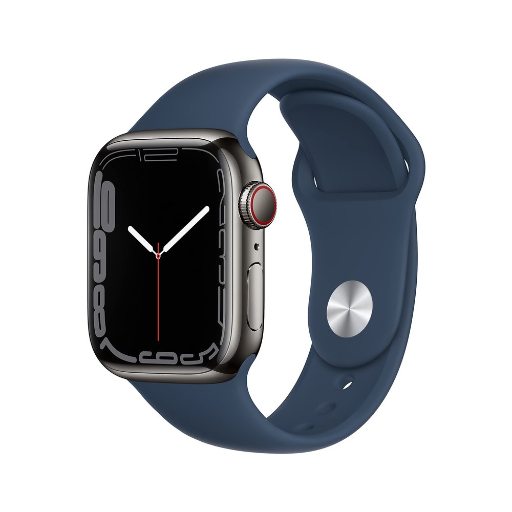Apple Watch Series 7 (GPS + Cellular, 41MM) Graphite Stainless Steel Case with Abyss Blue Sport Band (Renewed)