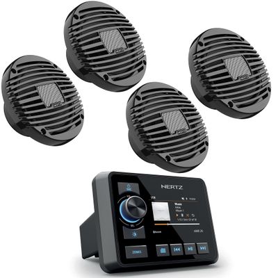 Hertz HMR 20 Marine Digital Media Receiver with 2 Pairs HEX Series HEX-65-M-TC 6.5" 4-Ohm Marine Coax Set - Charcoal