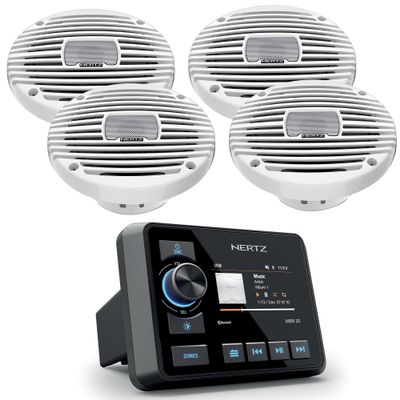 Hertz HMR 20 Marine Digital Media Receiver with 2 Pairs HEX Series HEX-65-M-TW 6.5" 4-Ohm Marine Coax Set - White
