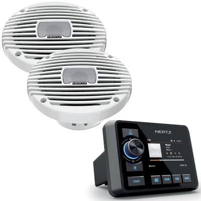 Hertz HMR 20 Marine Digital Media Receiver with 1 Pair HEX Series HEX-65-M-TW 6.5" 4-Ohm Marine Coax Set - White