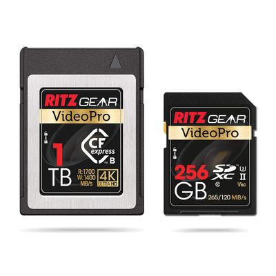 Ritz Gear Video Pro CFExpress Type B 1TB Card (1700/1400 R/W) + SD Card UHS-II 256GB SDXC Memory Card U3 V60 (R 265mb/s 120mb/s Write) (Not Recommended for Nikon Cameras)
