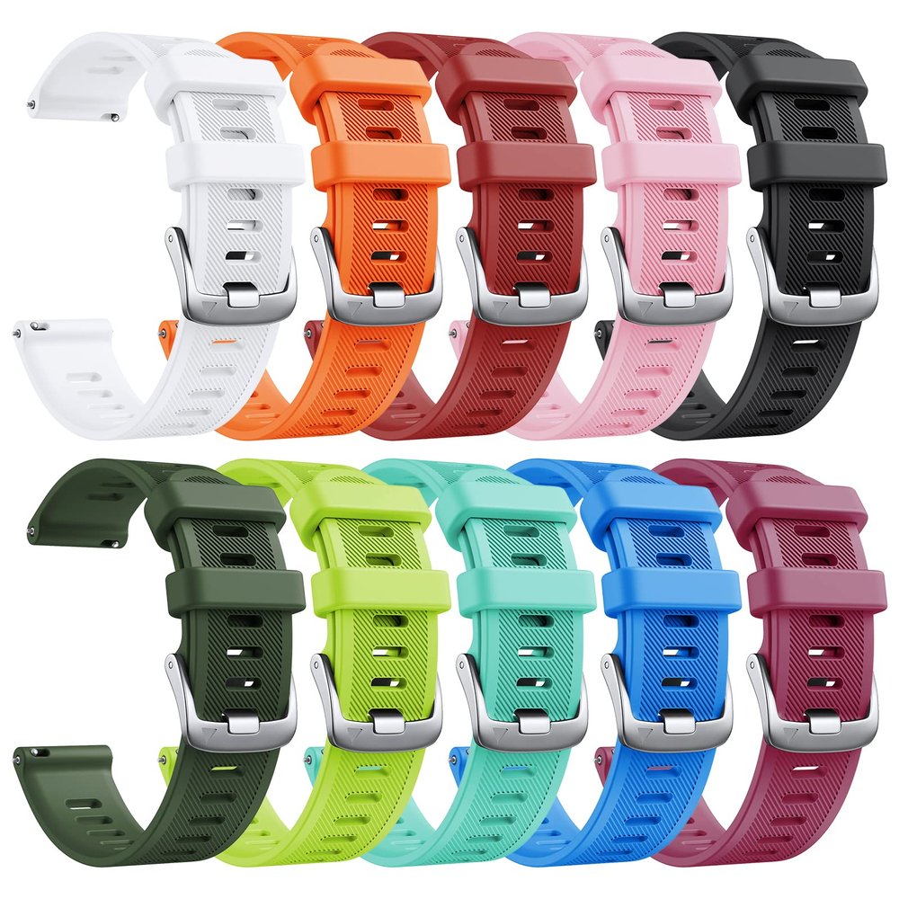 CUZOW 20mm Watch Band for Garmin Venu/Venu Sq 2/Venu 2 Plus/Vivoactive 3/5, Soft Silicone Sport Watch Band for Galaxy Watch 7/6/4 40mm 44mm, for Garmin Forerunner 645/245Pack of 10