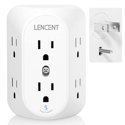 LENCENT 2 Prong Surge Protector Power Strip,2 Prong to 3 Prong Grounding Outlet Adapter,Multi Plug Wall Outlet with 3-Sided 6 Outlets,Power Socket Expander for Kitchen Office Bathroom Older House