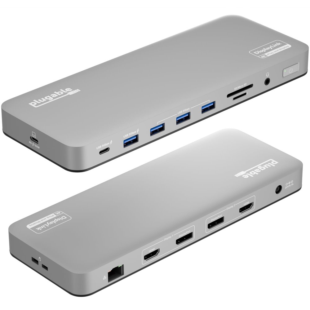 Plugable USB C Laptop Docking Station, Dual Monitor 4K 60Hz for Apple Mac M1/M2/M3/M4/M5, 2X HDMI or DisplayPort for MacBook, 100W Charging DisplayLink Dock, Driver Install Required (UD-6950PDH)