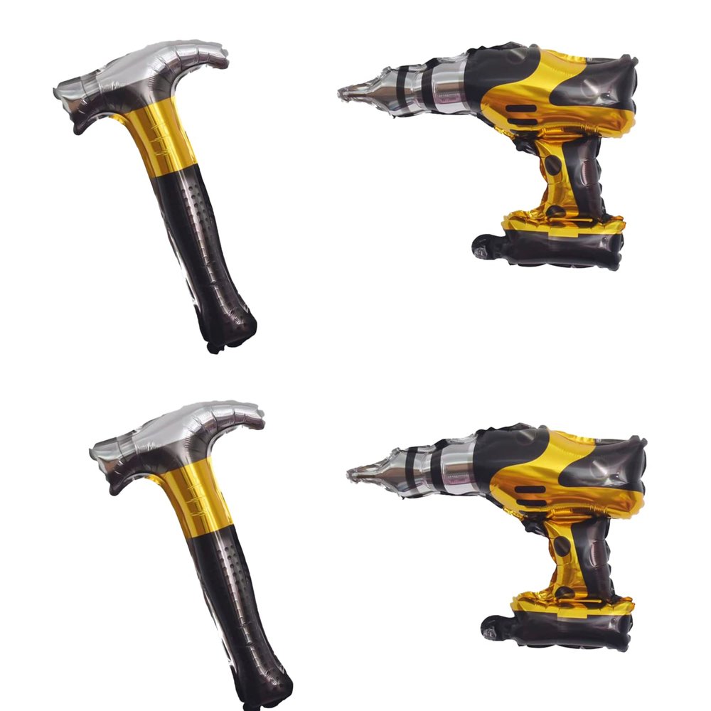 Electric Screwdriver Drill Hammer Balloon Set 17 inches each Balloon Decoration for Father's Day Party for Dad, Husband and boy friend Birthday Party(4 pcs)