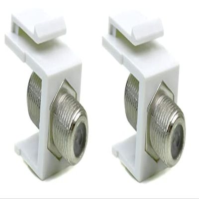 RiteAV White Coax Cable F Type Keystone Jack Coupler Connector Female to Female (2 Pack)