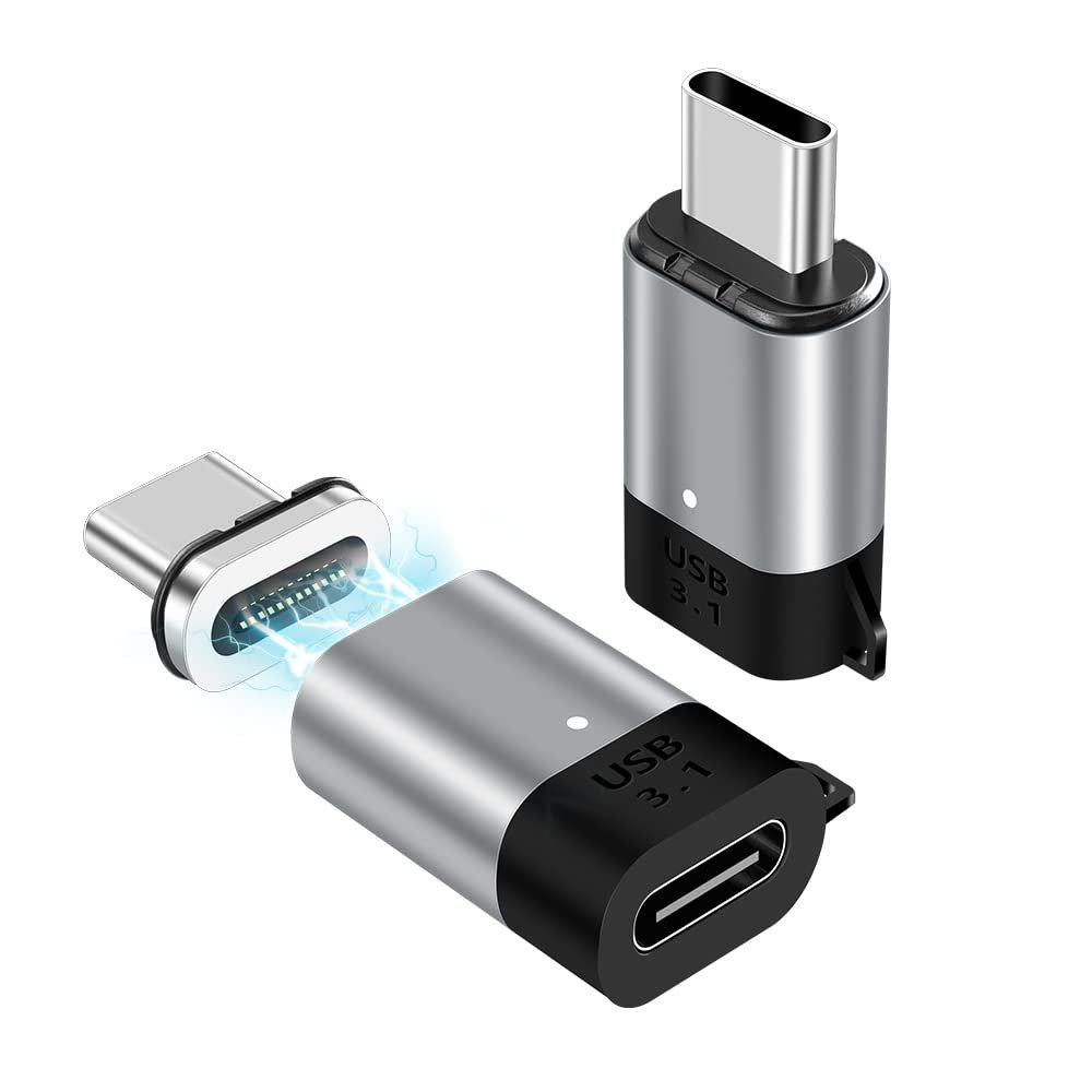 SHEEAST Magnetic USB C Adapter Straight 24 Pin Mini Magnetic USB C Adapter Connector 2 Pack 100W PD Fast Charge 20Gbs Data Transfer USB3.1