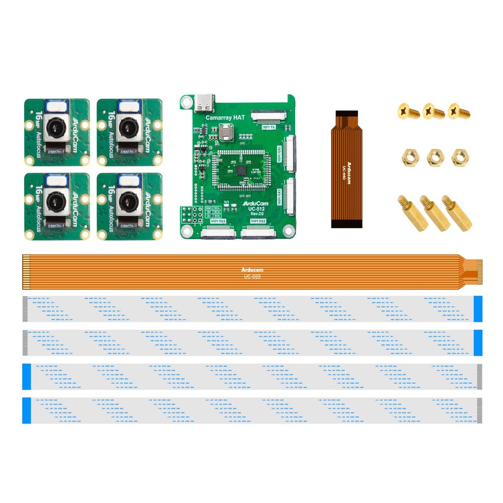 Arducam 16MP Autofocus Quad-Camera Kit for Raspberry Pi, 16MP IMX519 Autofocus Synchronized Pi Camera, Compatible with Nvidia Jetson Board