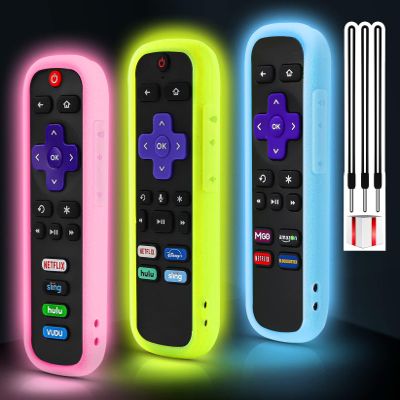 3 Pack Remote Cover for Roku, Battery Case Compatible with Roku Voice Remote Official, Silicone Universal Protective Controller Sleeve Skin Glow in The Dark Yellow Blue Pink