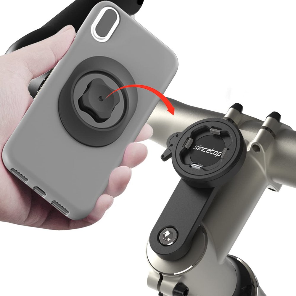 sincetop Bike Phone Mount, Mountain Bicycle Stem Phone Holder - Secure Lock & Quick Release, Robust Aluminum Handlebar Phone Mount, MTB Road Bike Cell Phone Clip for iPhone and 4"-7.3" Smartphones