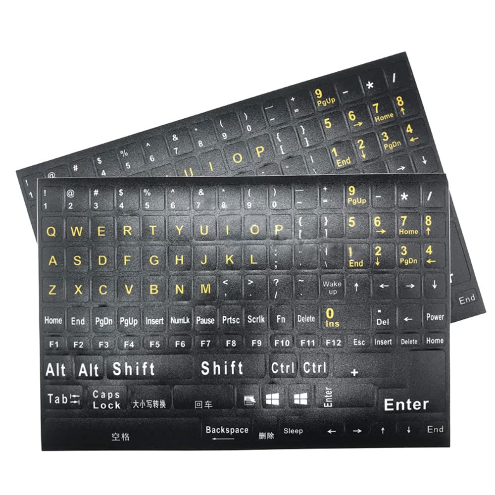 1 PC Full Size English Keyboard Stickers for PC Notebook Desktop Keyboard, Computer/Laptop Large Keyboard Stickers with Black Background & Yellow Letters [Size of Each Key Sticker: 0.43" x 0.51"]