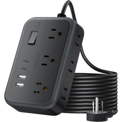 Extension Cord 25 Ft NTONPOWER Long Extension Cord with 6 Widely Spaced Outlet, Power Strip with 4 USB Port(2 USB-C), Wall Mount for Home Office, Dorm Room and Nightstand, Black