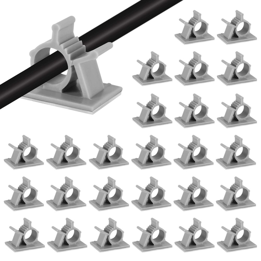 30 Pack Viaky Wire Holder for 0.4 Inch(Max) Cable - Cable Management Organizer Cable Clips Strong Adhesive Cord Hooks - Home, Office, Car, Cubicle, Desk, Wall, Nightstand Accessories - Grey
