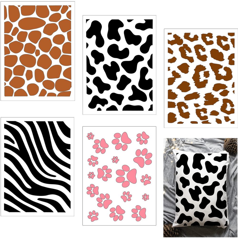 5 Pieces Animal Print Skin Stencil 8 x 6 Inches Leopard Makeup Zebra Painting Stencil Reusable Cheetah Template Plastic Cow Giraffe for Painting on Wall Face Body