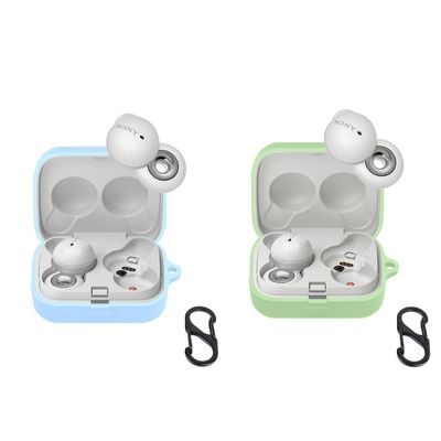 2 Pack DAYJOY Soft Silicone Protective Case Cover Compatible with Sony LinkBuds WF-L900 Earphone, Protective Skin Sleeve with Key Chain (Light Blue+Light Green)