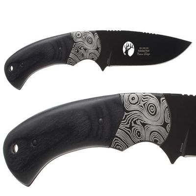 Elk Ridge 8.3" Pakkawood Handle Fixed Stainless Steel Blade Hunting Knife ER-200-09BR Laser Engraved by NDZ Performance in Purple - Molon Labe Omega Crossed Swords