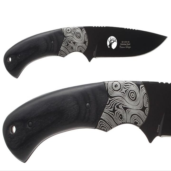 Elk Ridge 8.3" Pakkawood Handle Fixed Stainless Steel Blade Hunting Knife ER-200-09BR Laser Engraved by NDZ Performance in Green - Molon Labe Omega Crossed Swords