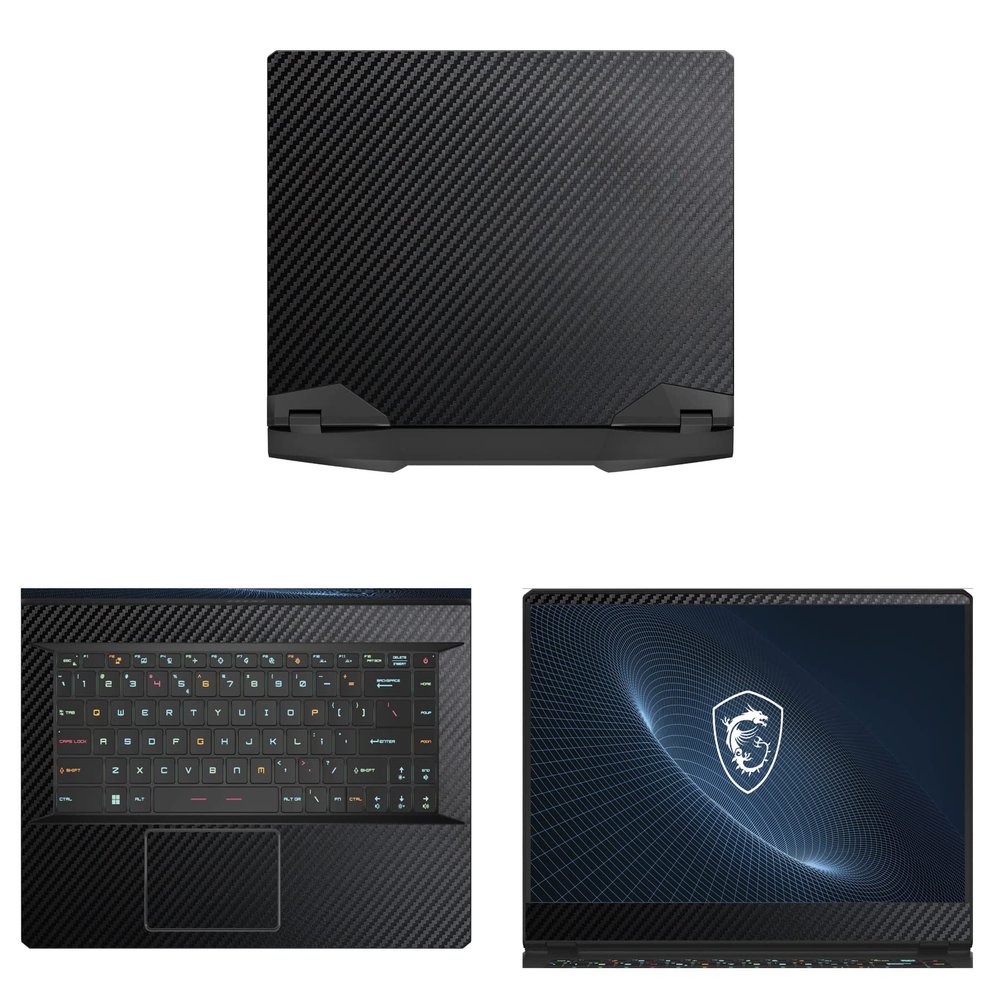 Decalrus - Protective Decal for The MSI Vector GP66 15 (15.6" Screen) Laptop Black Carbon Fiber Vinyl Cover wrap CFmsiVector15_GP66Black