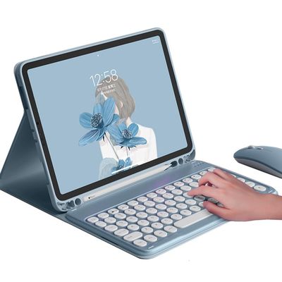 HENGHUI Keyboard Mouse for Galaxy Tab A8 10.5 inch Tablet 2022 SM-X200/X205/X207 Keyboard Case Cute Round Key Color Keyboard Wireless Detachable BT Keyboard Cover (Black+White)